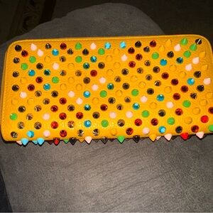 Christian Louboutin Yellow Panettone Studded Zip Around Wallet EUC